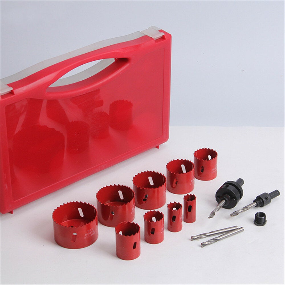 15Pcs Bi-Metal Hole Saw Kit 19mm to 64mm HSS Sawtooth Hole Saw Cutter Drill Bit Through for Wood Plastic Metal Drywall