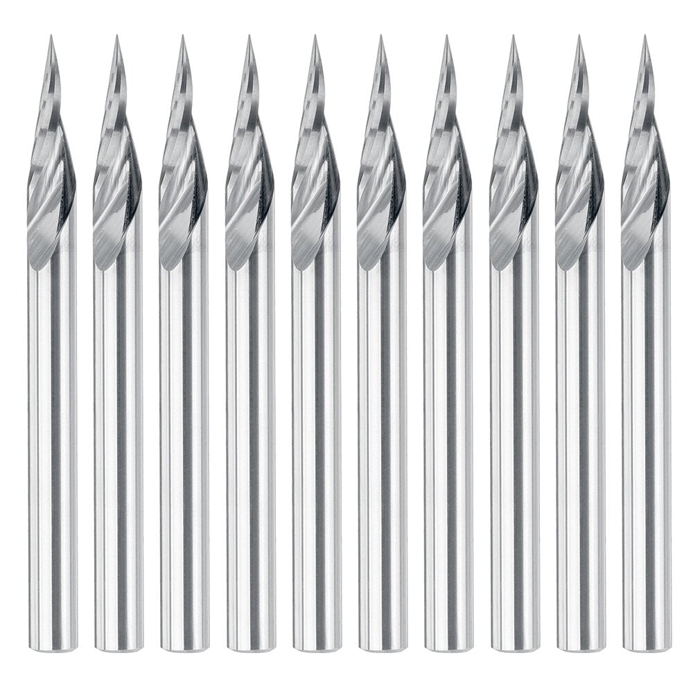 10Pcs 3.175mm Shank Engraving Bit End Milling Cutter 20 Degrees Tip 0.1mm Carbide 3D Milling Bit Carving