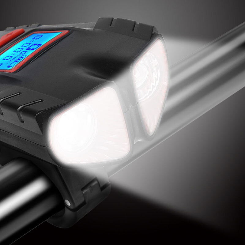 1200LM 2xT6 Wireless Bike Front Light Waterproof Bicycle Computer 120dB Bike Horn USB Charging Night Riding Warning Lamp