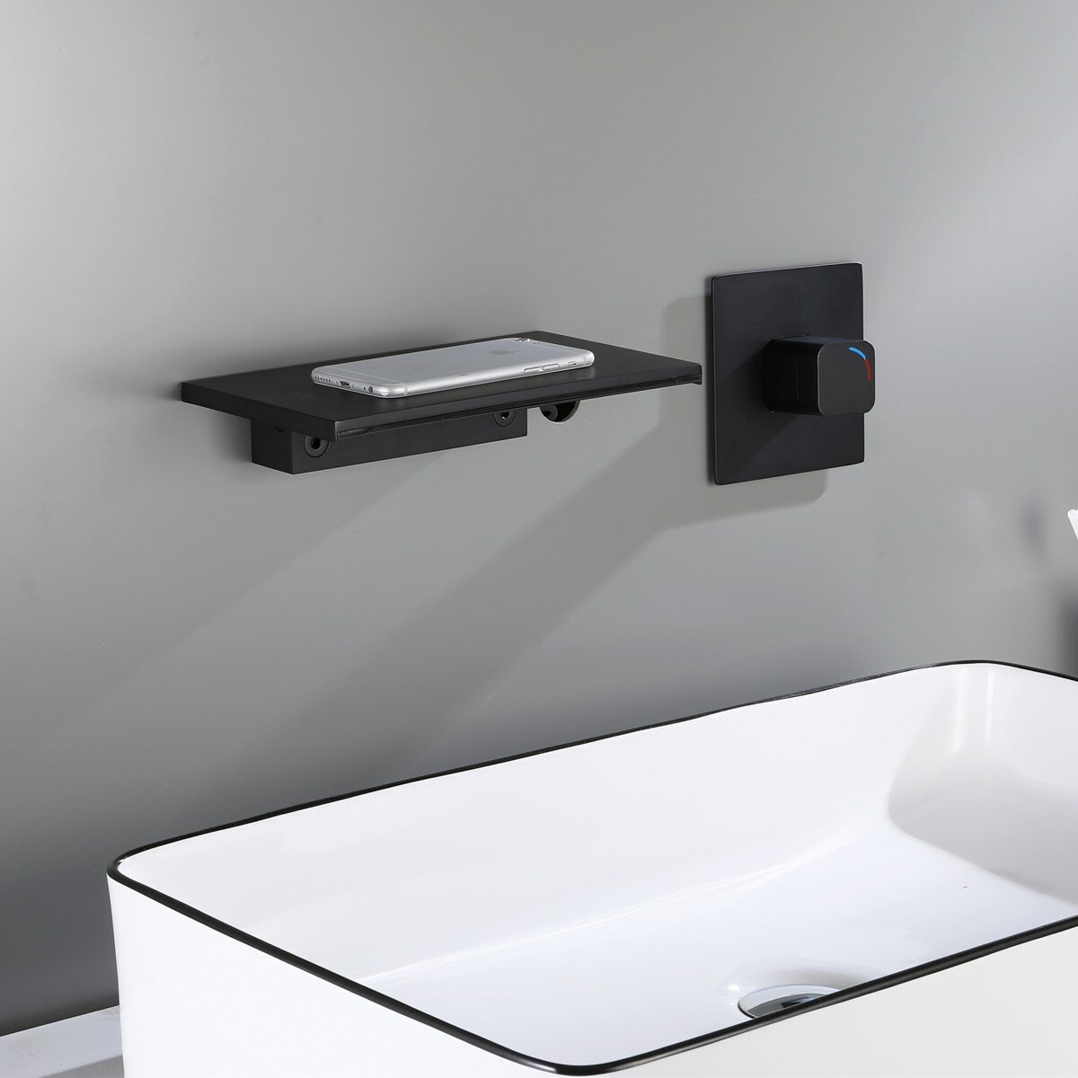 Modern Single Handle Wall Mount Faucet Waterfall Spout Bathroom Tub Basin Concealed Tap Hot Cold Water Mixer