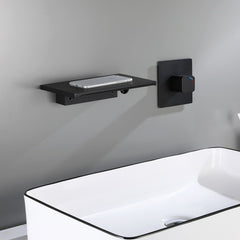 Modern Single Handle Wall Mount Faucet Waterfall Spout Bathroom Tub Basin Concealed Tap Hot Cold Water Mixer