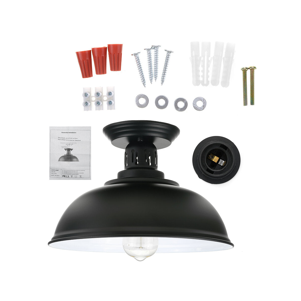 Semi Flush Mount Ceiling Light Fixture Farmhouse Black Close to Ceiling Lighting Industrial Decor Lamp