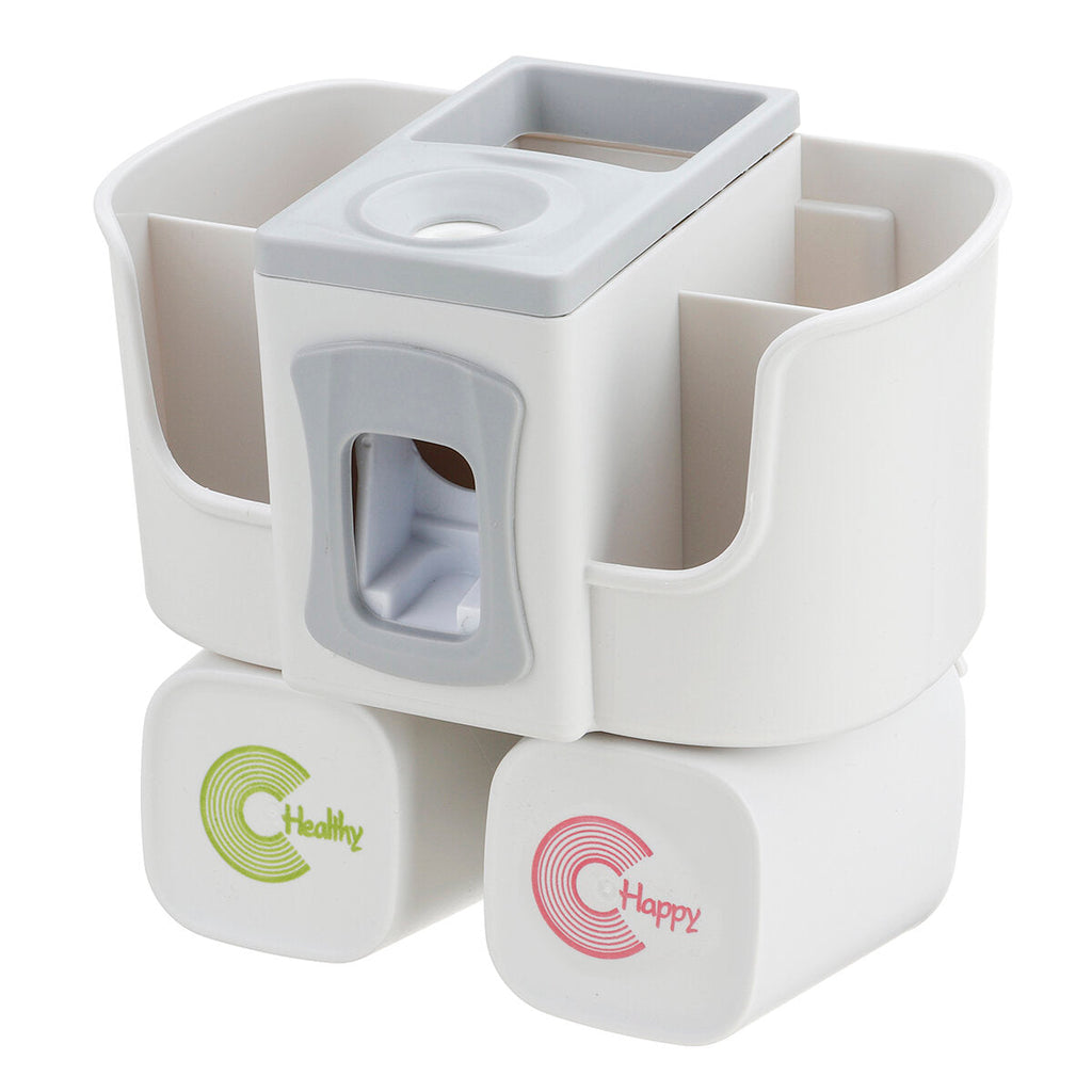 Wall Mount Toothbrush Holder Auto Toothpaste Dispenser 2/3/4 Cup Holder Organizer Set