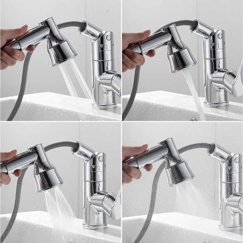 Bathroom Pull-Out Basin Faucet Spring Pull Out Sprayer Hot and Cold Water Mixer Tap