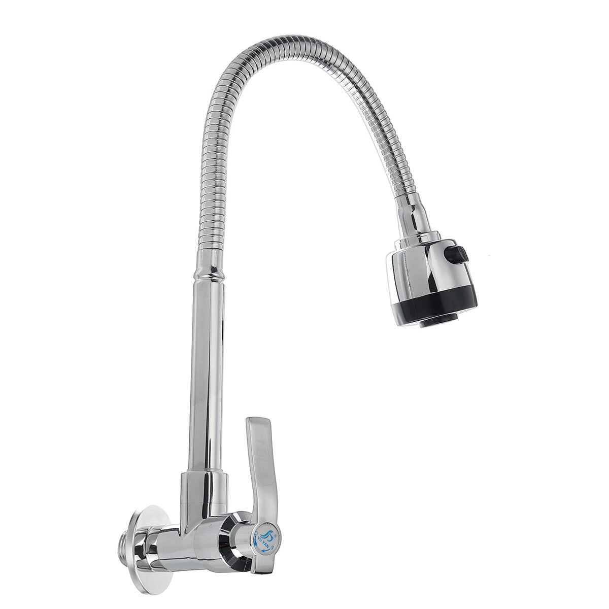 360 Rotation Brass Kitchen Sink Faucet Single Cold Tap Wall Mount