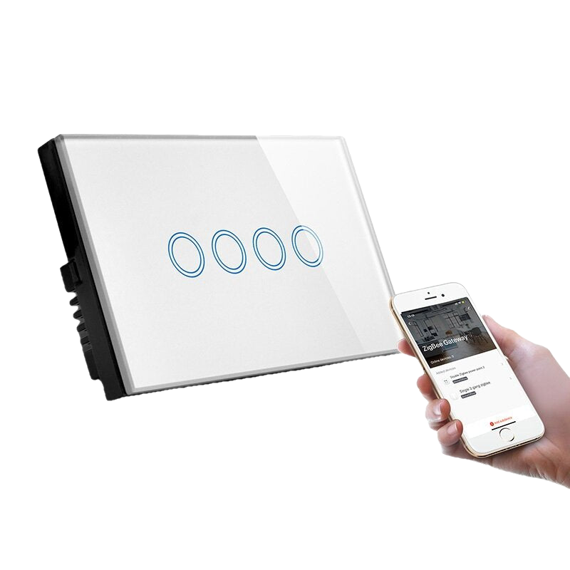 Crystal Touch Screen Glass Panel ZB Wall Switch Compatible with Alexa and Google Home 1/2/3/4Gang
