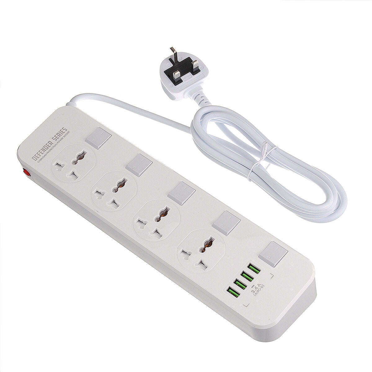 Electric 4 Socket Outlet + 4 USB Extension Power Strip 5V 3.4A US/UK Plug Cord