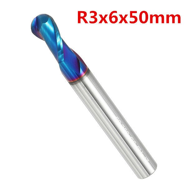 R0.5-R3 2 Flutes Tungsten Carbide End Mill HRC65 NACO Coated Ball Nose Cutter