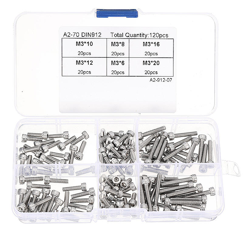 M3SH4 M3 Stainless Steel Hex Socket Cap Head Screw Allen Bolt Assortment Kit 120Pcs