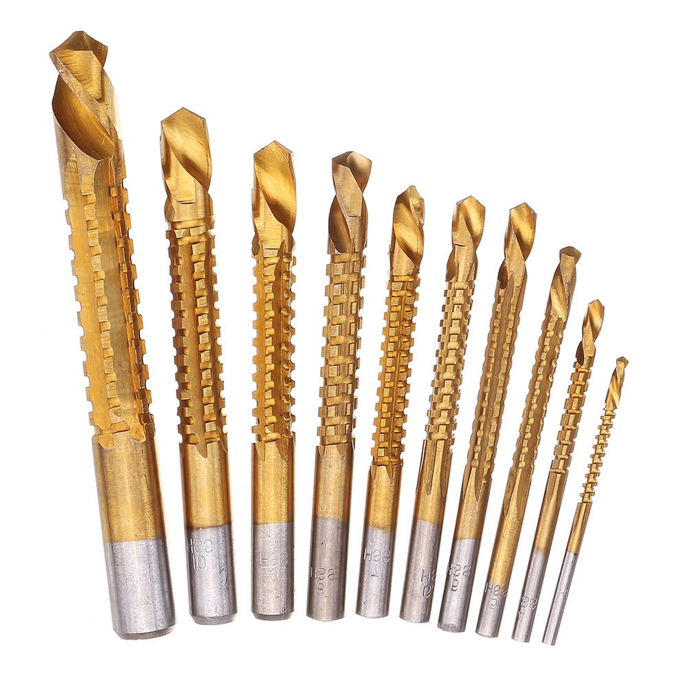 10pcs 3-13mm HSS Titanium Coated Twist Drill Bit Set Wood Metal Cutting Groove