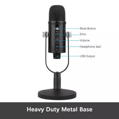 Metal USB Mic Condenser Microphone Recording for Laptop Windows Cardioid Studio Vocals Voice Over YouTube Tik Tok
