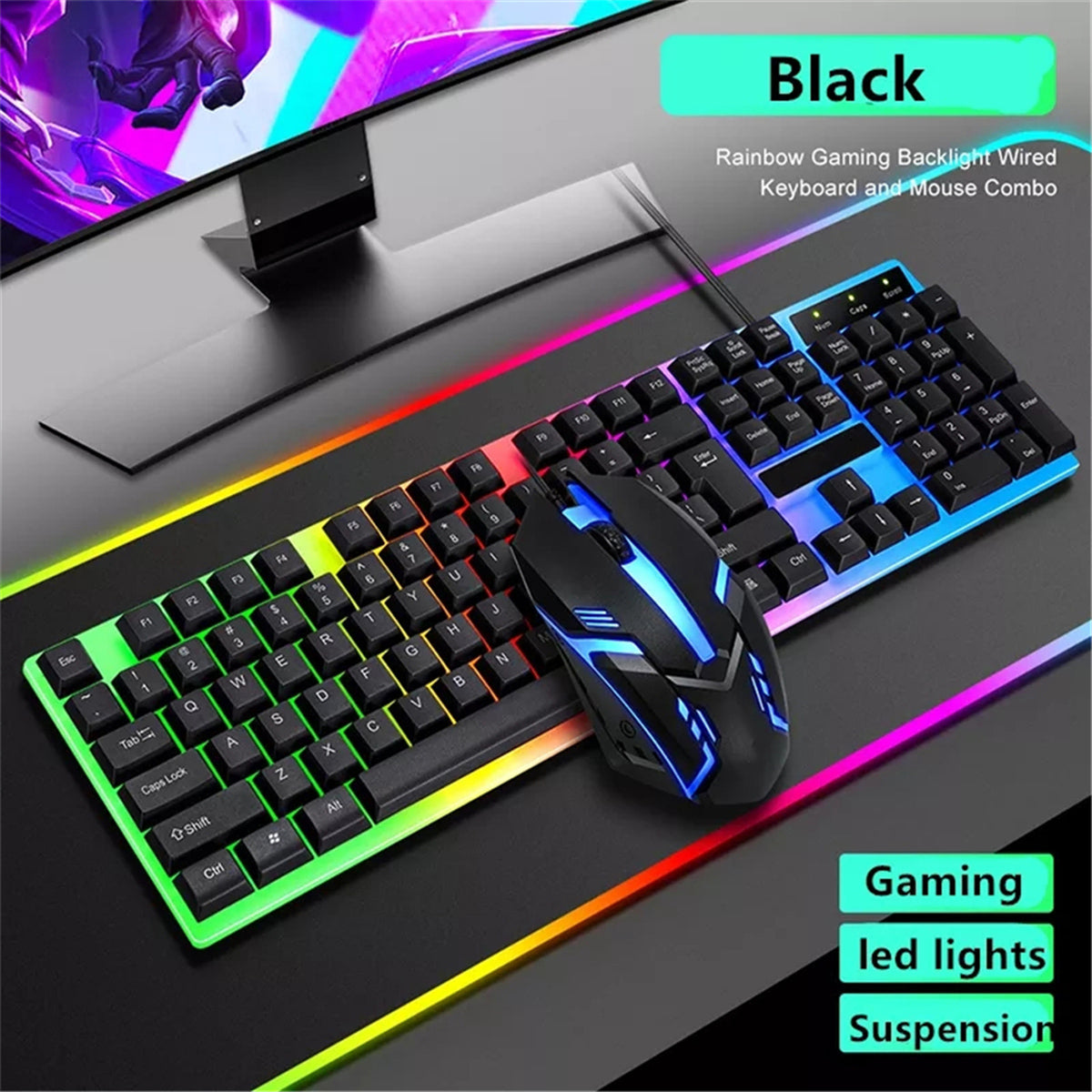 Wired Keyboard & Mouse Set 104 Keys USB Wired Keyboard 2400DPI Mouse RGB Backlit Gaming Keyboard Mouse Combo