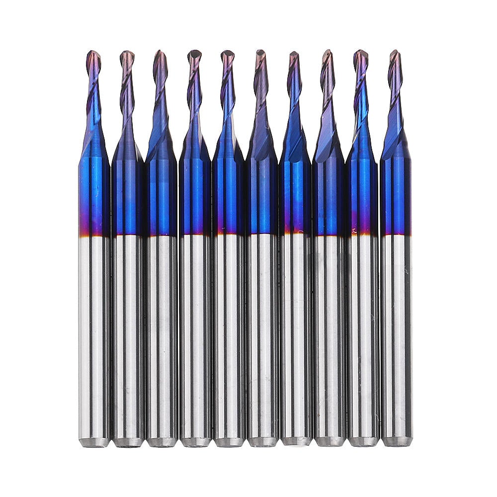 10pcs 3.175mm Shank Blue Coated Spiral Ball Nose End Mill 0.8-3.175mm CNC Milling Cutter