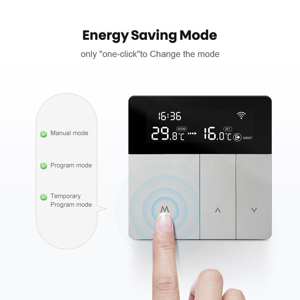 Smart Thermostat Sliver Electric Heating Temperature Controller APP Real Time Remote Control LCD Touch Display Screen Works With Alexa Google Home