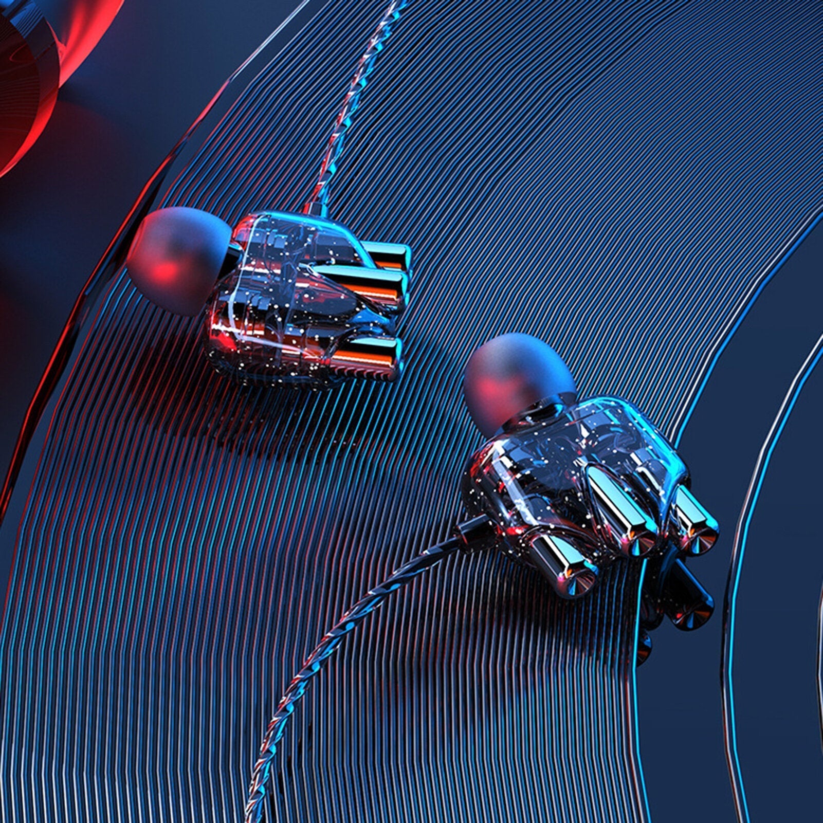 Transparent In-Ear Headphones 3D Stereo Dual Speaker Wired Earphones Wire Control Tuning Stereo Sports Headsets