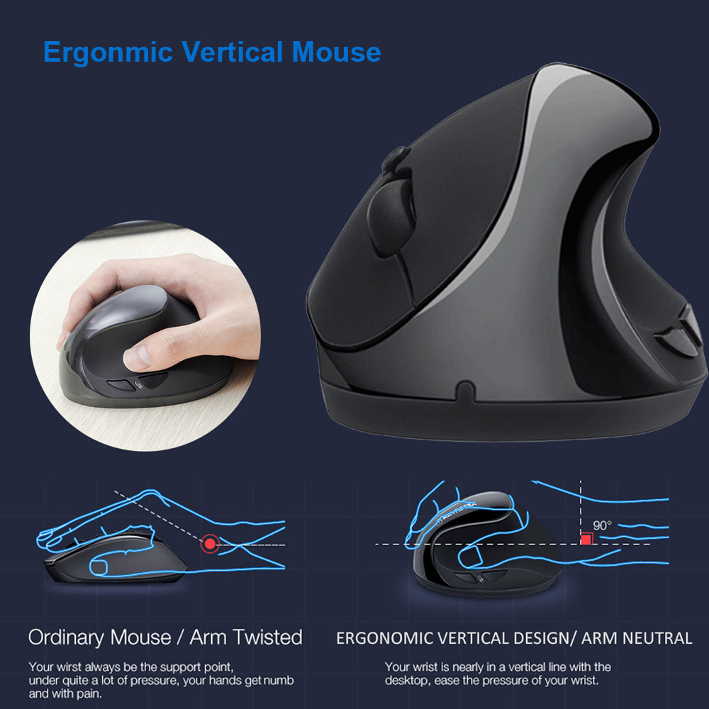 Wireless Vertical Mouse 1600DPI 6 Buttons Ergonomic Optical Mice for Computer Laptop PC