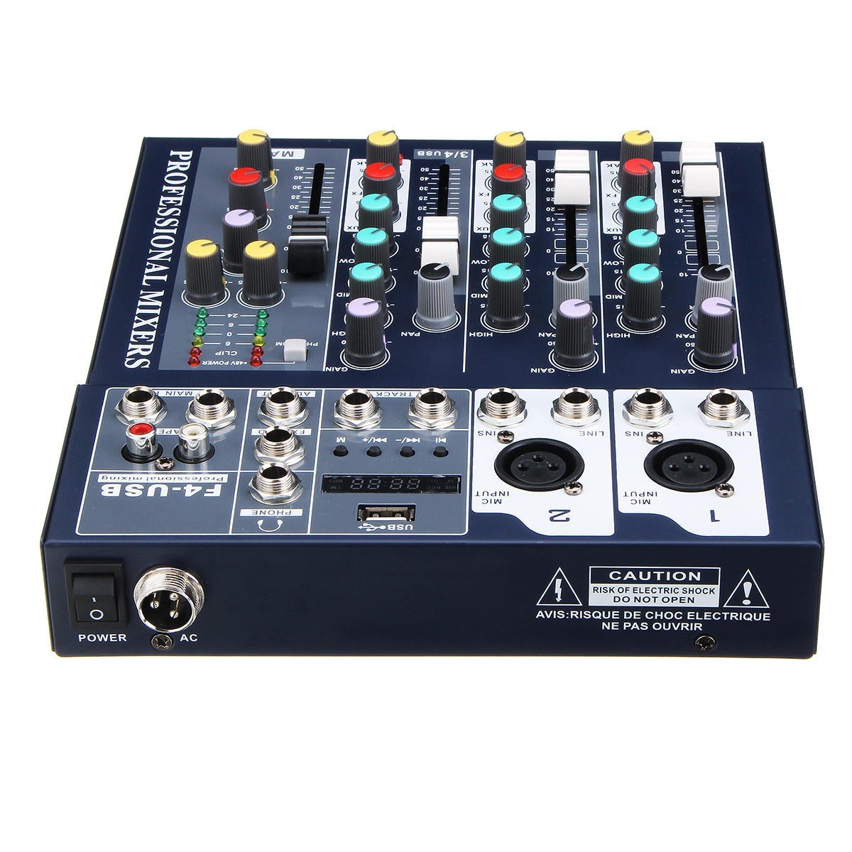 4 Channel USB Bluetooth Audio Mixer with Reverb Effect for Home Karaoke Live Stage Performance