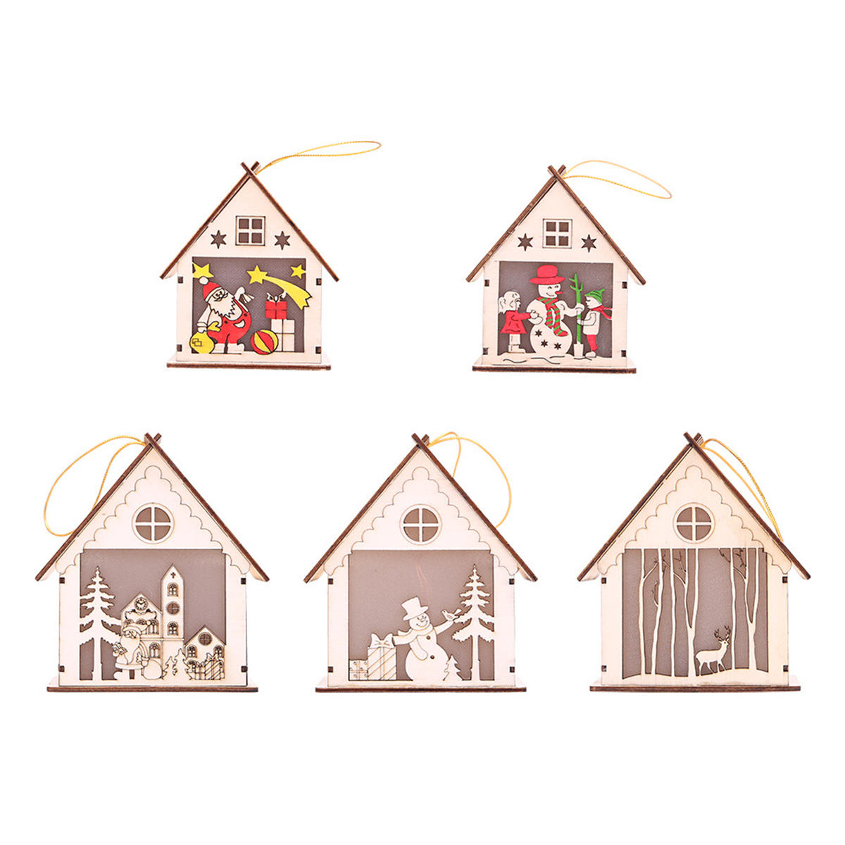 Christmas Light Decoration LED Wood House Light Cabin Santa Claus Tree Hanging Ornaments Holiday Decoration