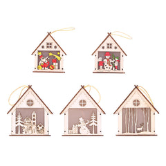 Christmas Light Decoration LED Wood House Light Cabin Santa Claus Tree Hanging Ornaments Holiday Decoration