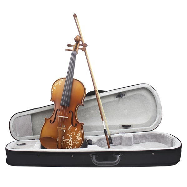 4/4 Spruce wood Carving Violin with Bow String Mute Case