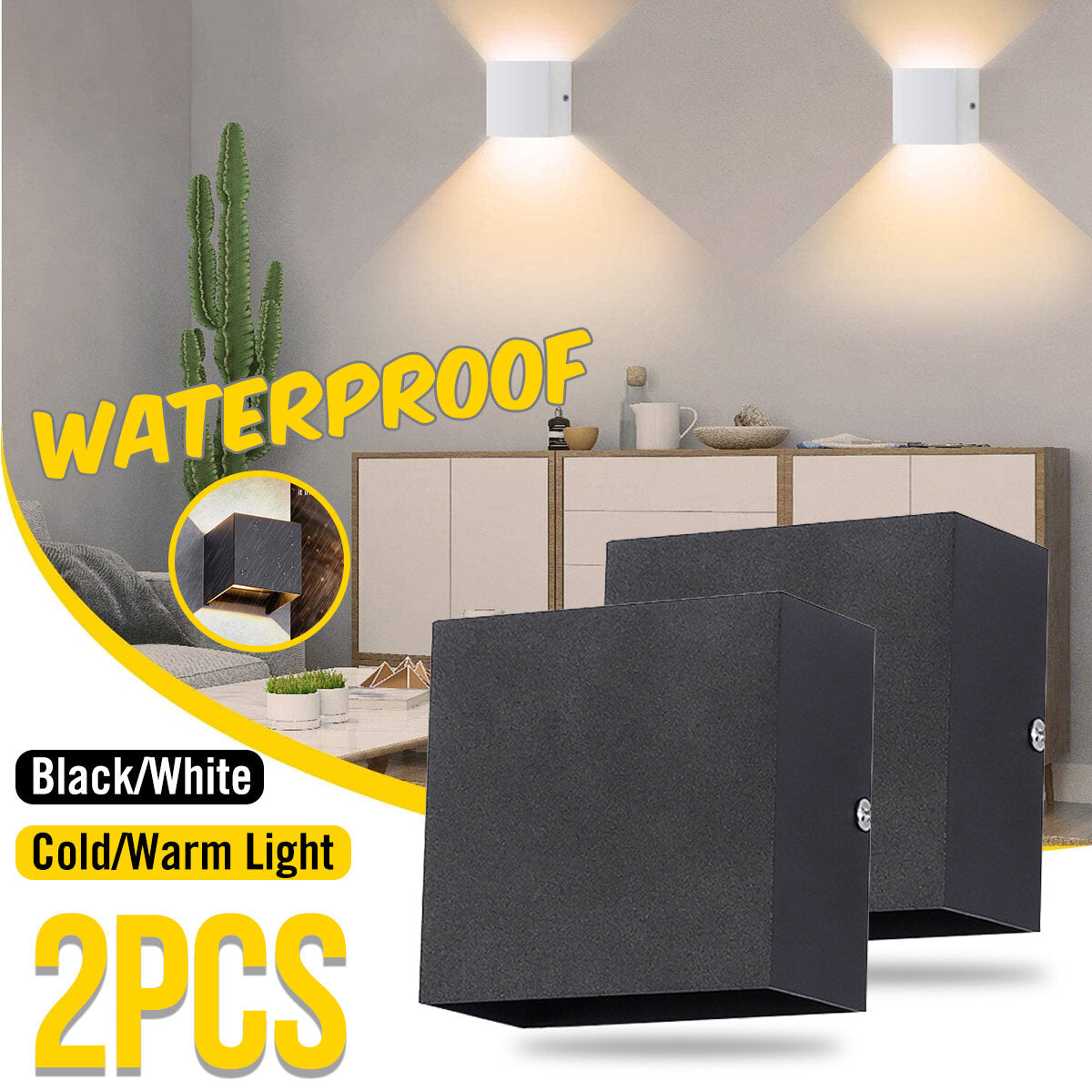 2Pcs Warm Light LED Wall Lamp Indoor/Outdoor LED Waterproof Modern Wall Lights
