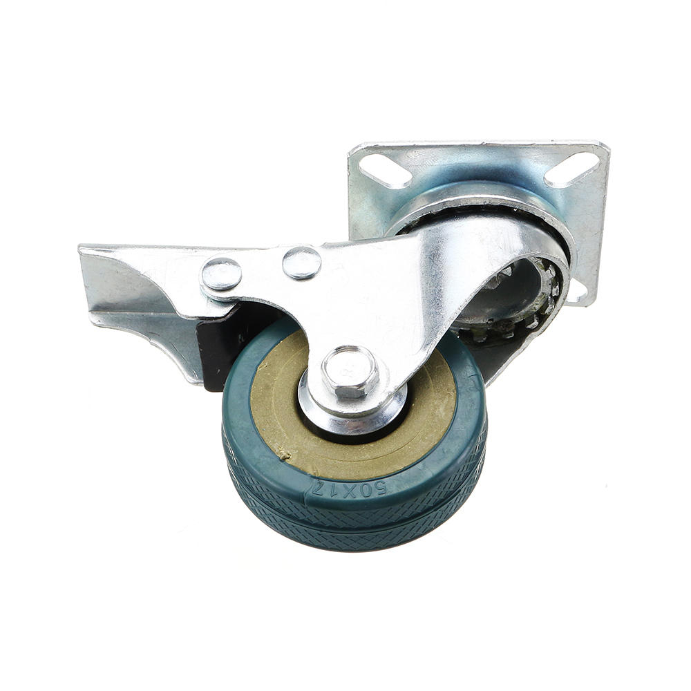2 Inch Grey PVC Flat Plate Wheels with Brake Universal Mute Foot Wheels