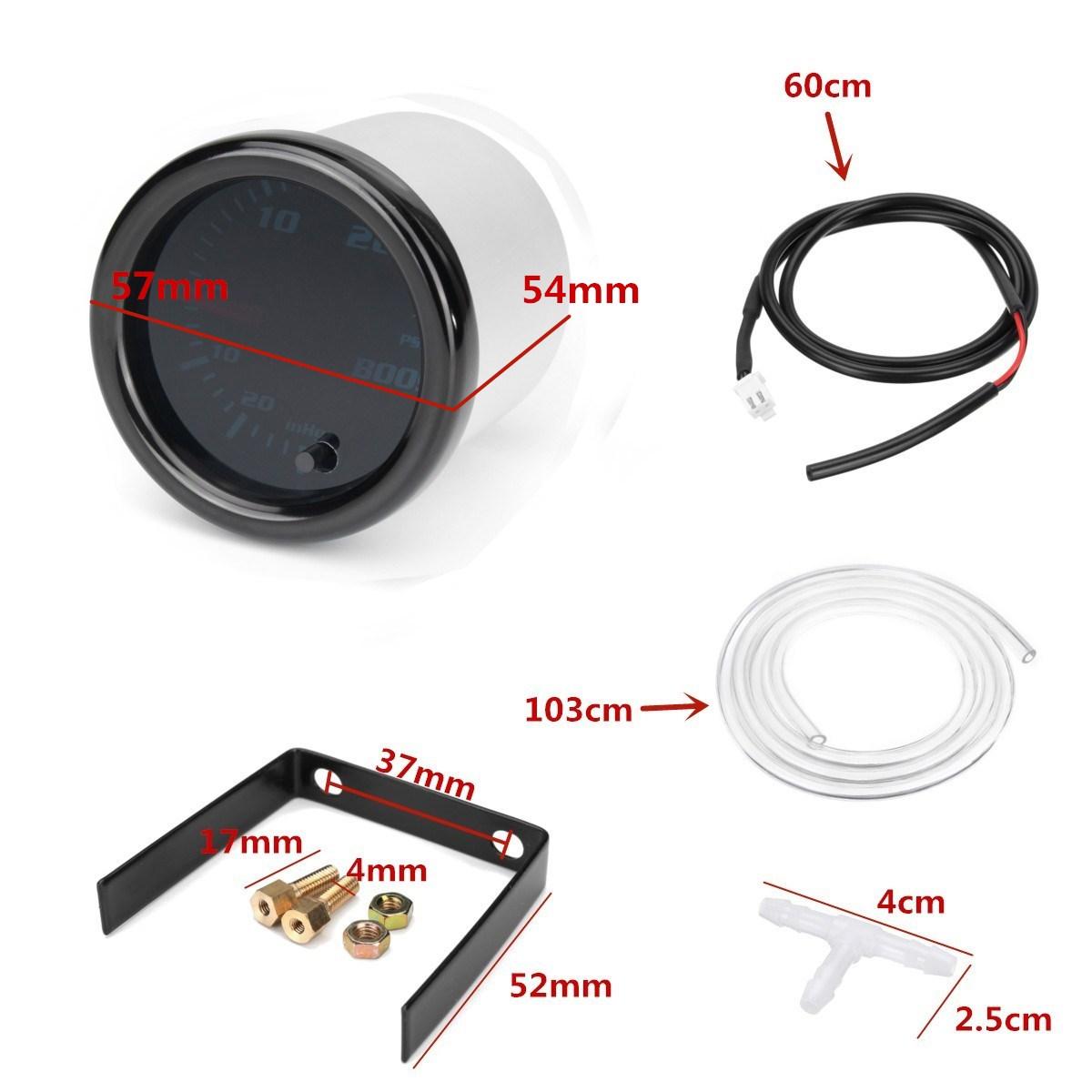 12V 2" 52mm Turbo Boost Gauge Vacuum Press Meter 0-30PSI 7 Color LED Black Len