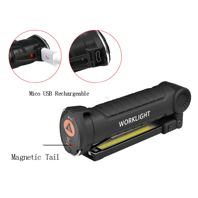 360Degree Rotation USB Rechargeable COB+LED Emergency Worklight with Magnetic Tail Flashlight