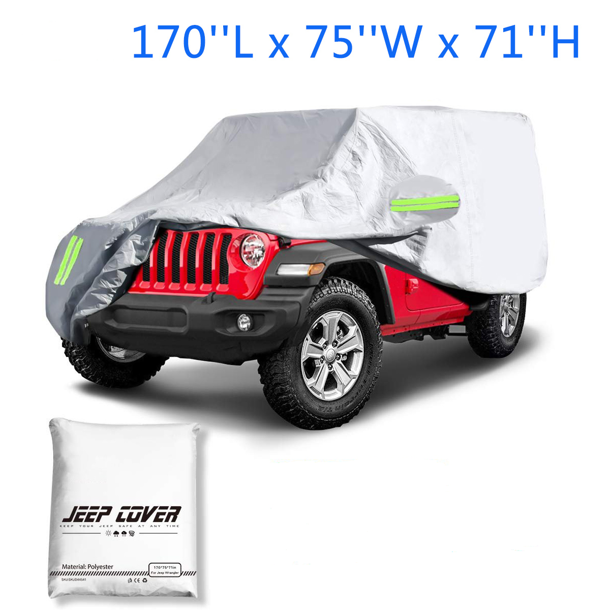 Car Cover Wrangler Cover 2 Door Waterproof All Weather Protection Outdoor Car Cover with 2 Gust Straps Fits up to 170''(170x75x60'')