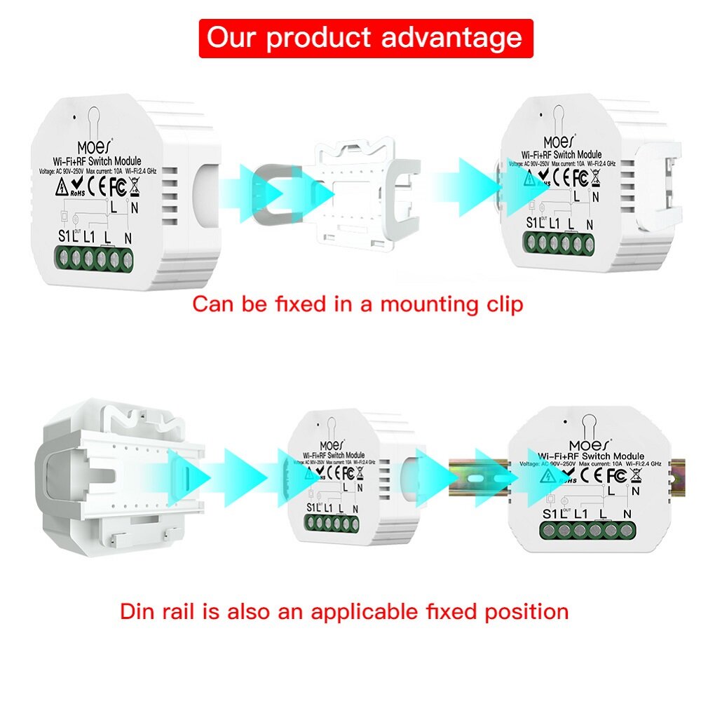 Mini WiFi RF433 Smart Relay Switch Module Smart Life/Tuya App Control for Alexa Google Home 1 Gang 1/2 Way