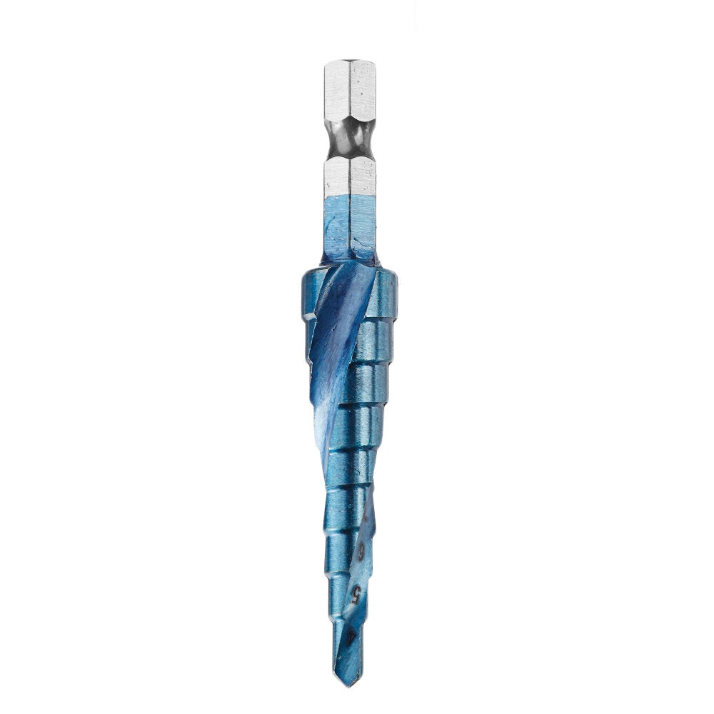 3Pcs 1/4 Inch Hex Shank HSS Blue-plated Step Drill Bit Set Spiral Groove Hole Cutter Tools 4-12/4-20/4-32mm