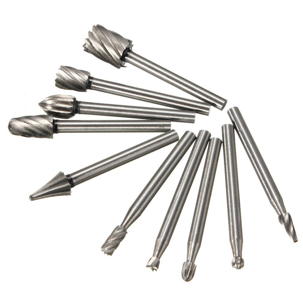 10pcs 1/8 Inch Shank Milling Rotary File Burrs Set Wood Carving Rasps Router Bits Grinding Head