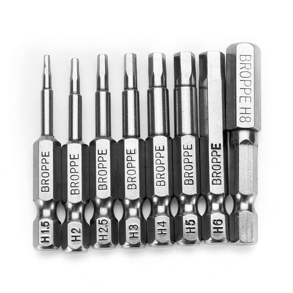 8pcs 50mm H1.5-H8 Hex Head Screwdriver Bit 1/4 Inch Hex Shank Magnetic Screwdriver Bits