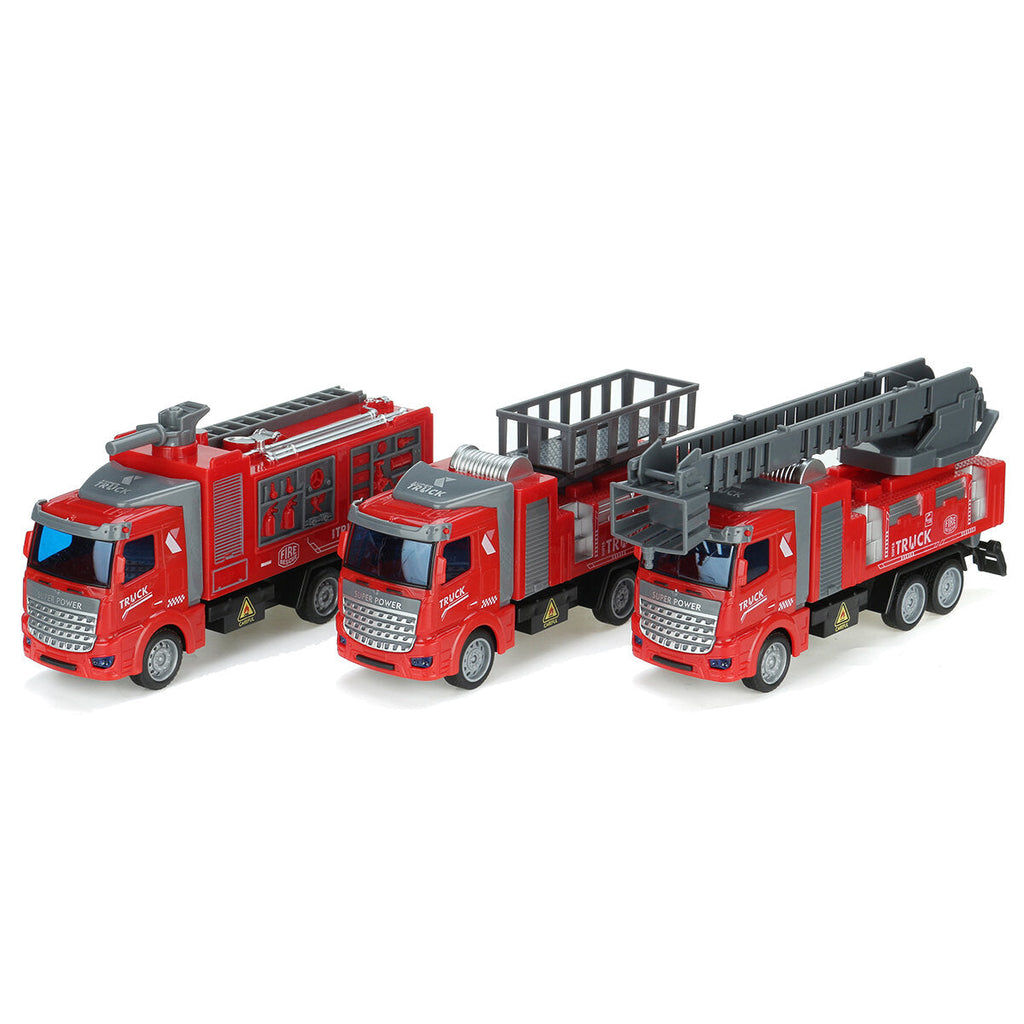 1:48 Children's Return Truck Rescue Fire Truck Sprinkler Lifting Platform Ladder Rescue Team Simulation Car Toy