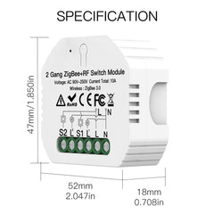 Smart Light Switch RF Relay Module Smart Life/Tuya Control Work with Alexa Google Home 2 Gang