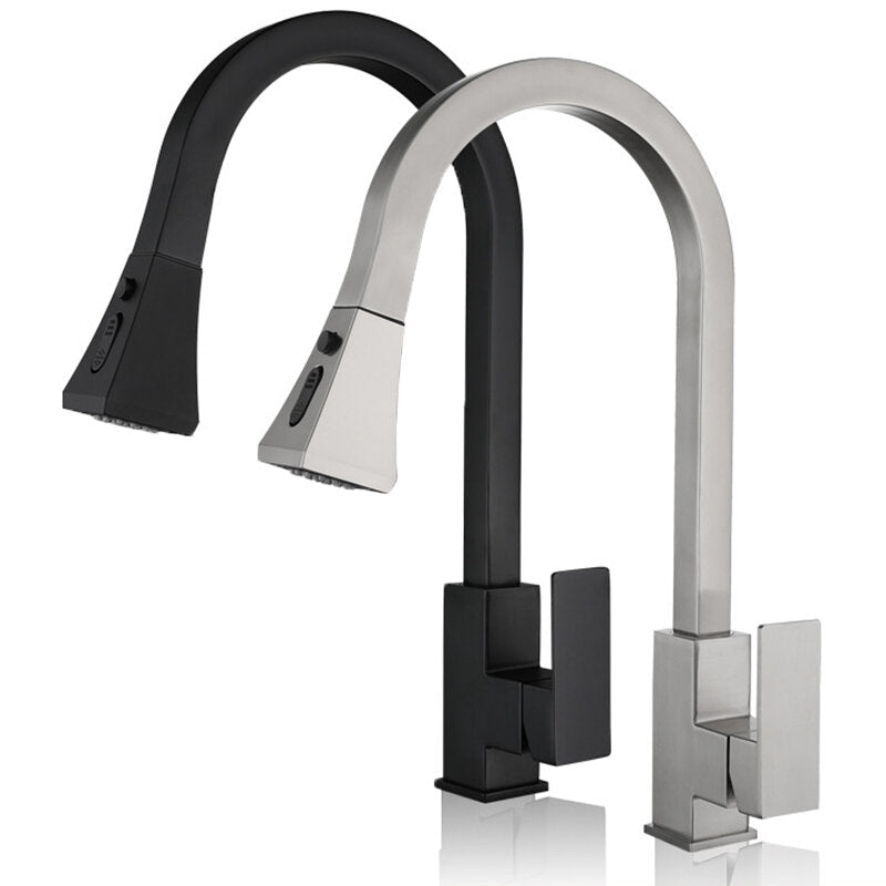 Kitchen Sink Hot And Cold Faucet Single Handle Brushed Nickel Stainless Steel Gooseneck Wash basin Tap With Pull Down Sprayer