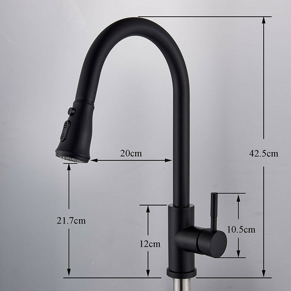 Matte Black Kitchen Sink Faucet Brass Single Lever Pull Out Mixers Hot Cold Water Tap