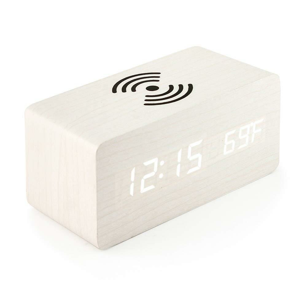LED Digital Alarm Clock Creative Multi-functional Wireless Charging Wooden Snooze Clock