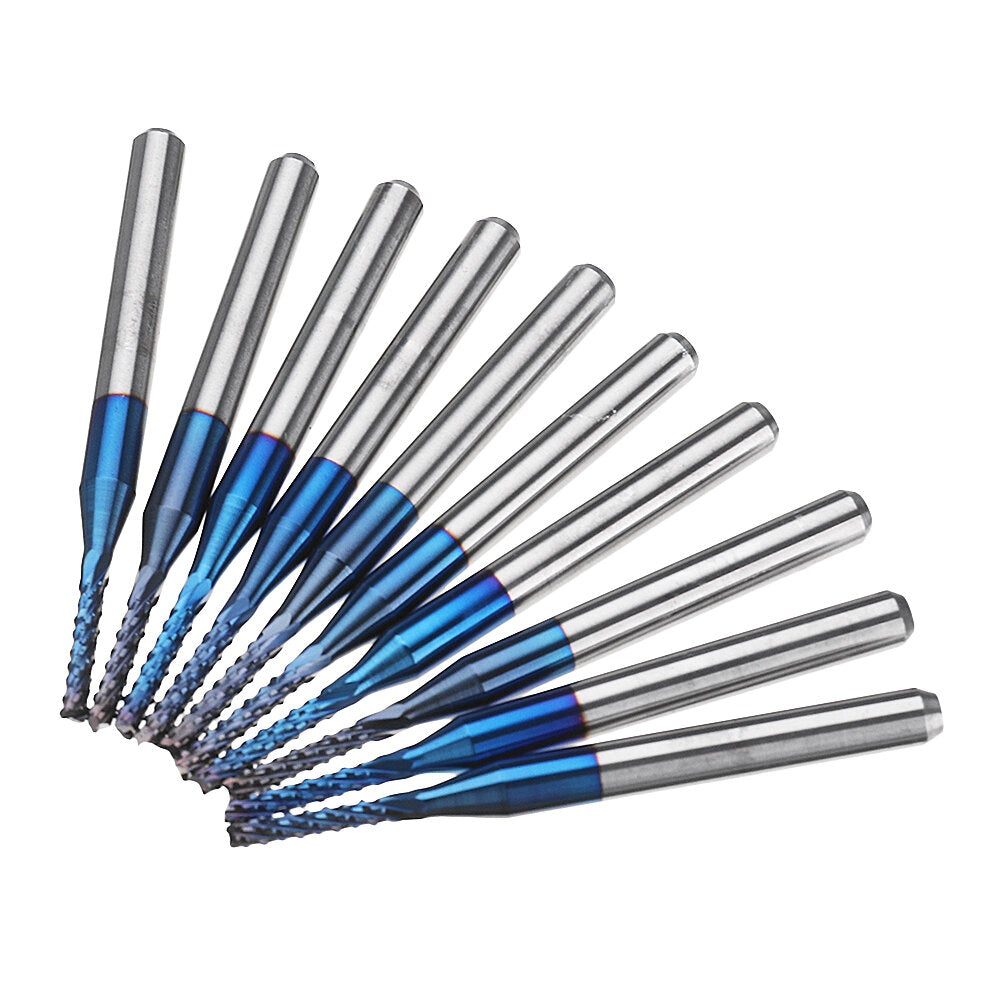 10pcs 1.7-2.0mm Blue NACO Coated PCB Bit Carbide Engraving Milling Cutter For CNC Tool Rotary Burrs