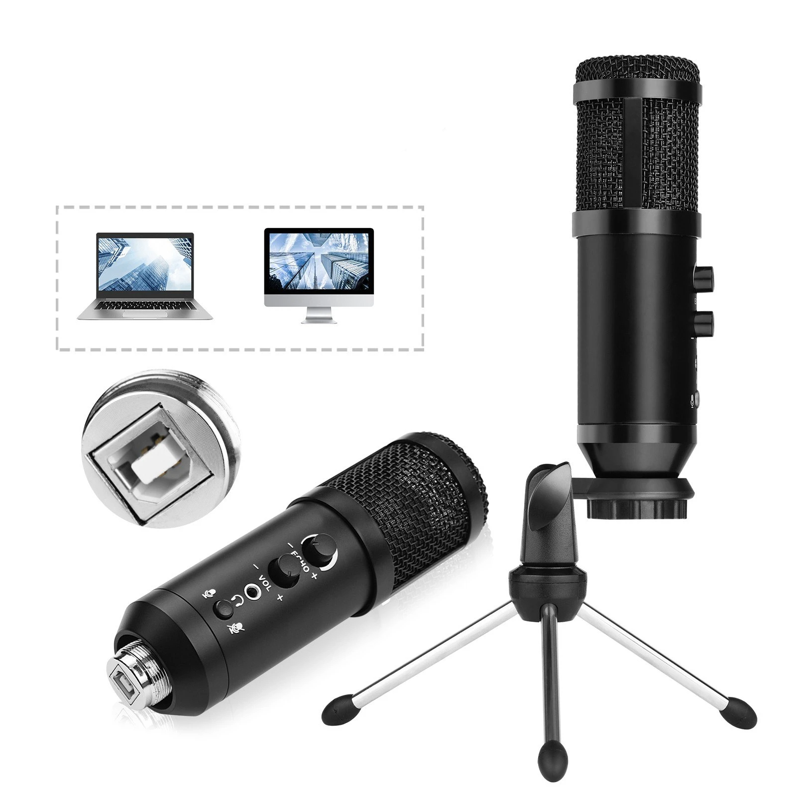 USB Condenser Microphone Wired Cardioid Pickup Pattern Mic