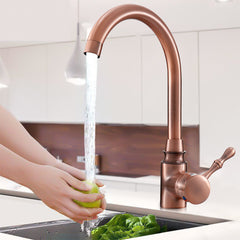 Red Copper Antique Kitchen Basin Sink Faucet Hot&Cold Water Mixer Tap