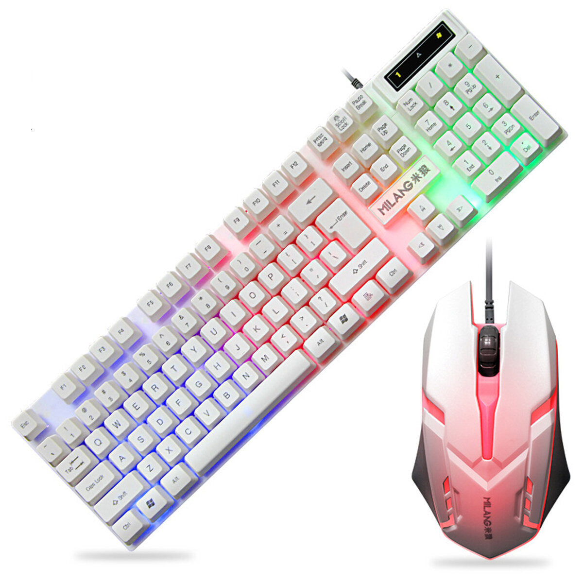 104 Keys Wired Keyboard and Mouse Set Rainbow Backlight USB 1000DPI Gaming Keyboard for Home Office Computer Supplies