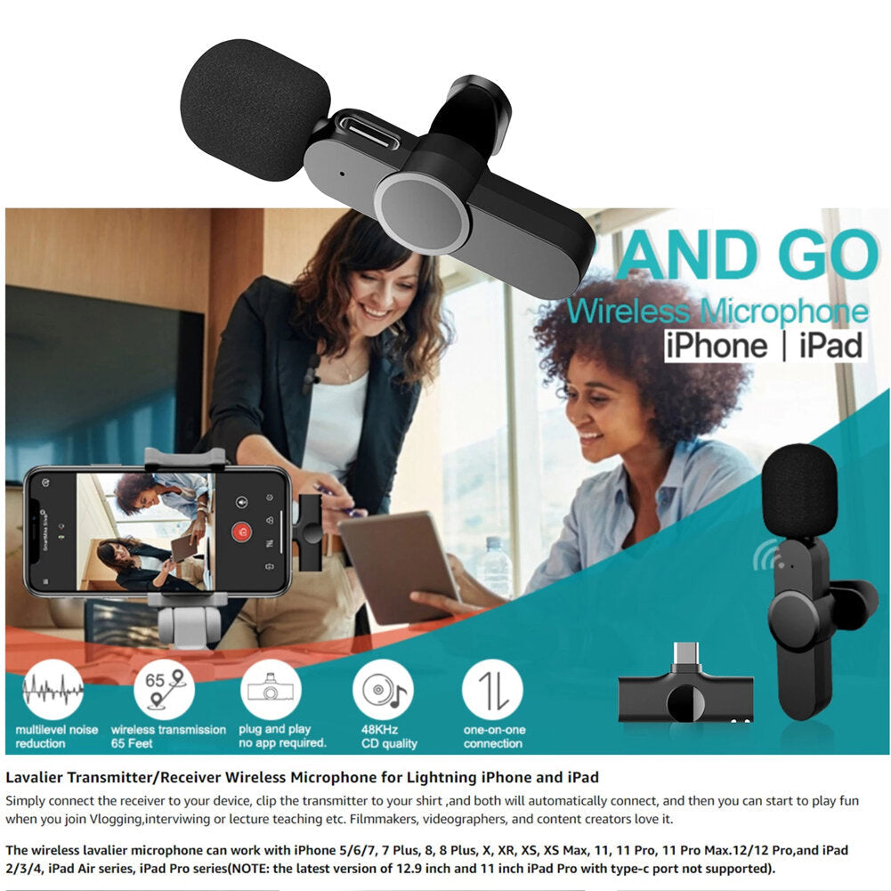 wireless mini lavalier microphone low latency type-c interface portable for live stream video youtube vlog mic
