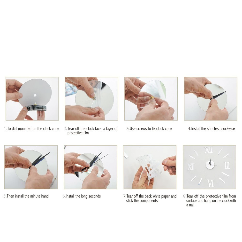 DIY Wall Clock Frameless 3D Mirror Wall Clock
