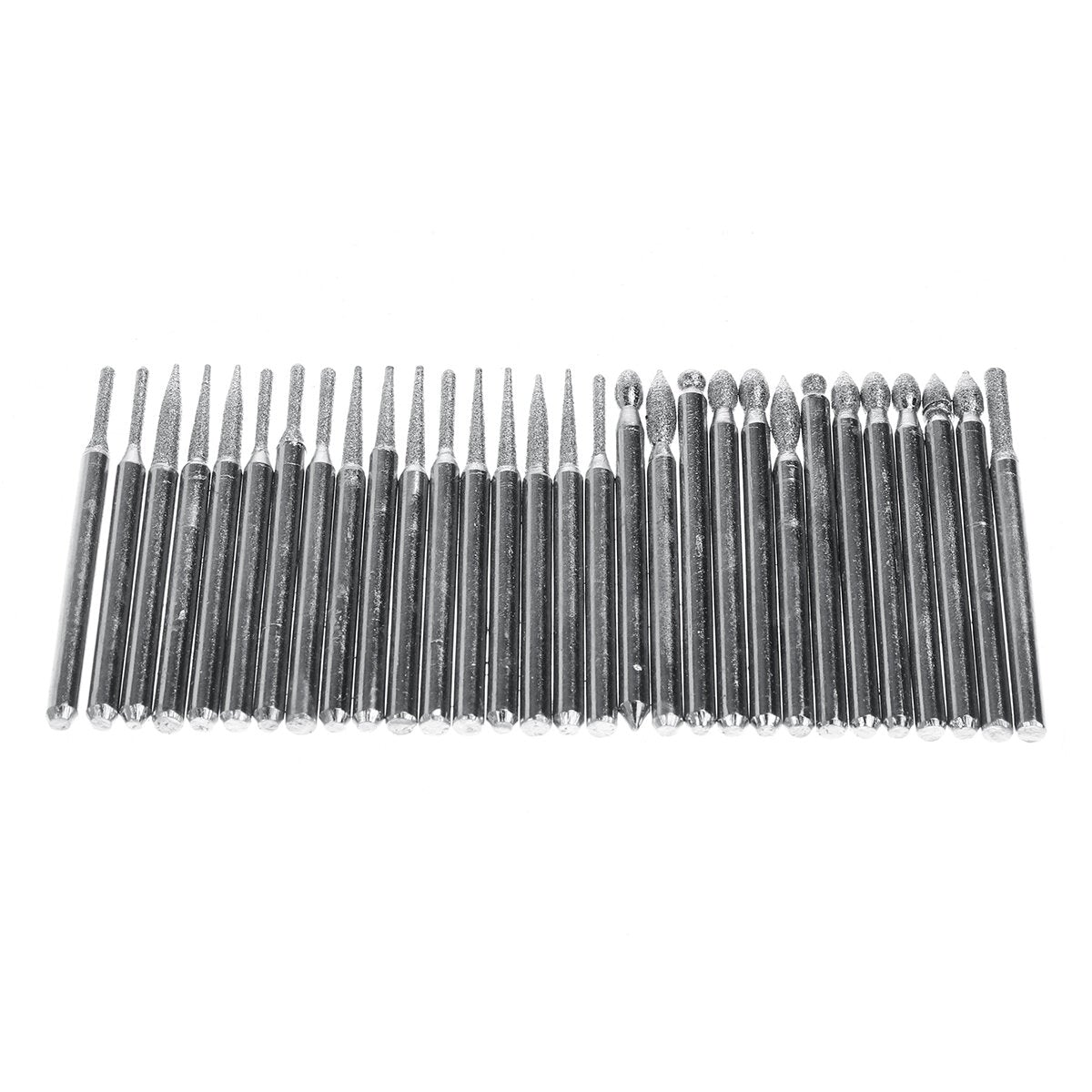 30pcs 3mm Shank Diamond Grinding Burr Needle Point Engraving Carving Polishing Glass Jade Stone Drill Bit Rotary Tool Set