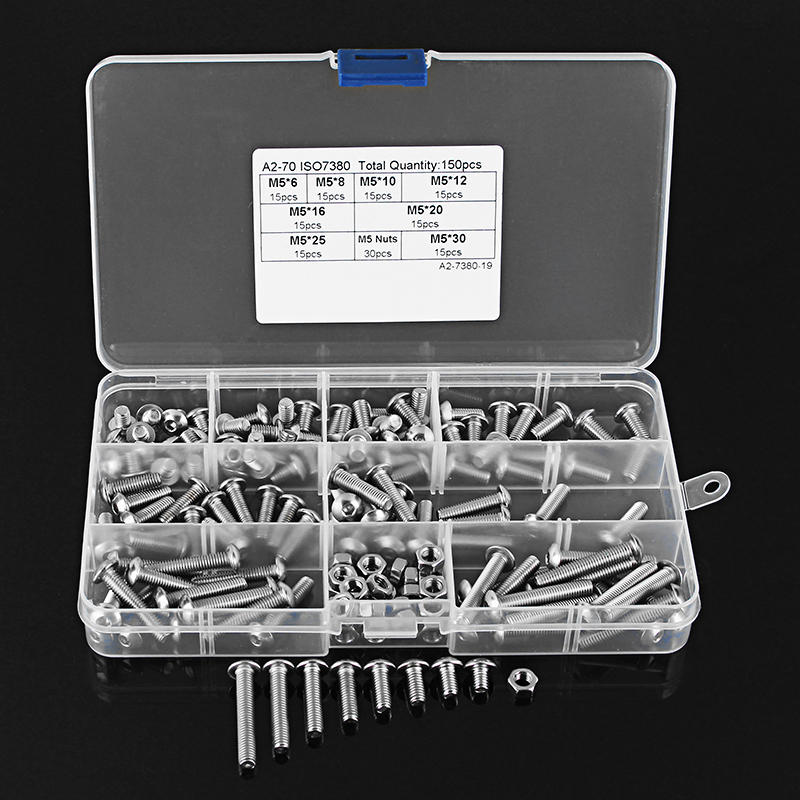150Pcs M5 Stainless Steel 6-30mm Hex Socket Button Head Screw Allen Bolt Assortment Kit
