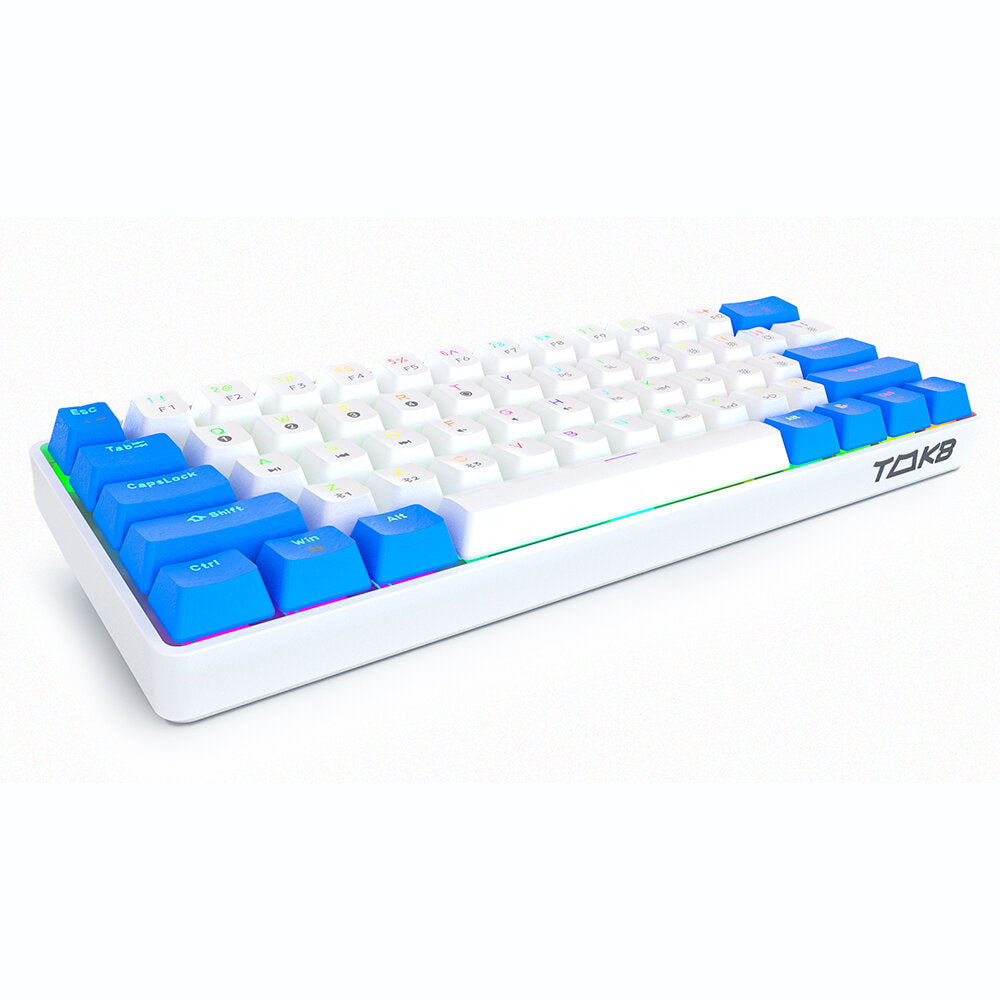 Programmable Gaming Mechanical Keyboard 61 Keys Full-Key PBT Translucent Keycaps Dual-Mode Bluetooth 5.1 Type-C Wired 60% Compact Keyboard