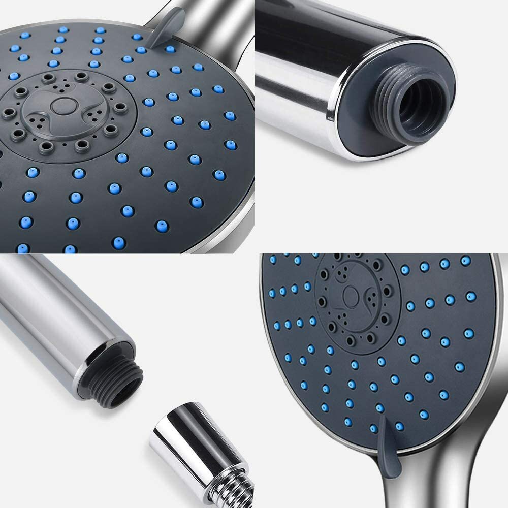 7 Modes Shower Head Large Panel with Stainless Steel Hose Water Saving Pressure Raising Showerhead Chrome Universal
