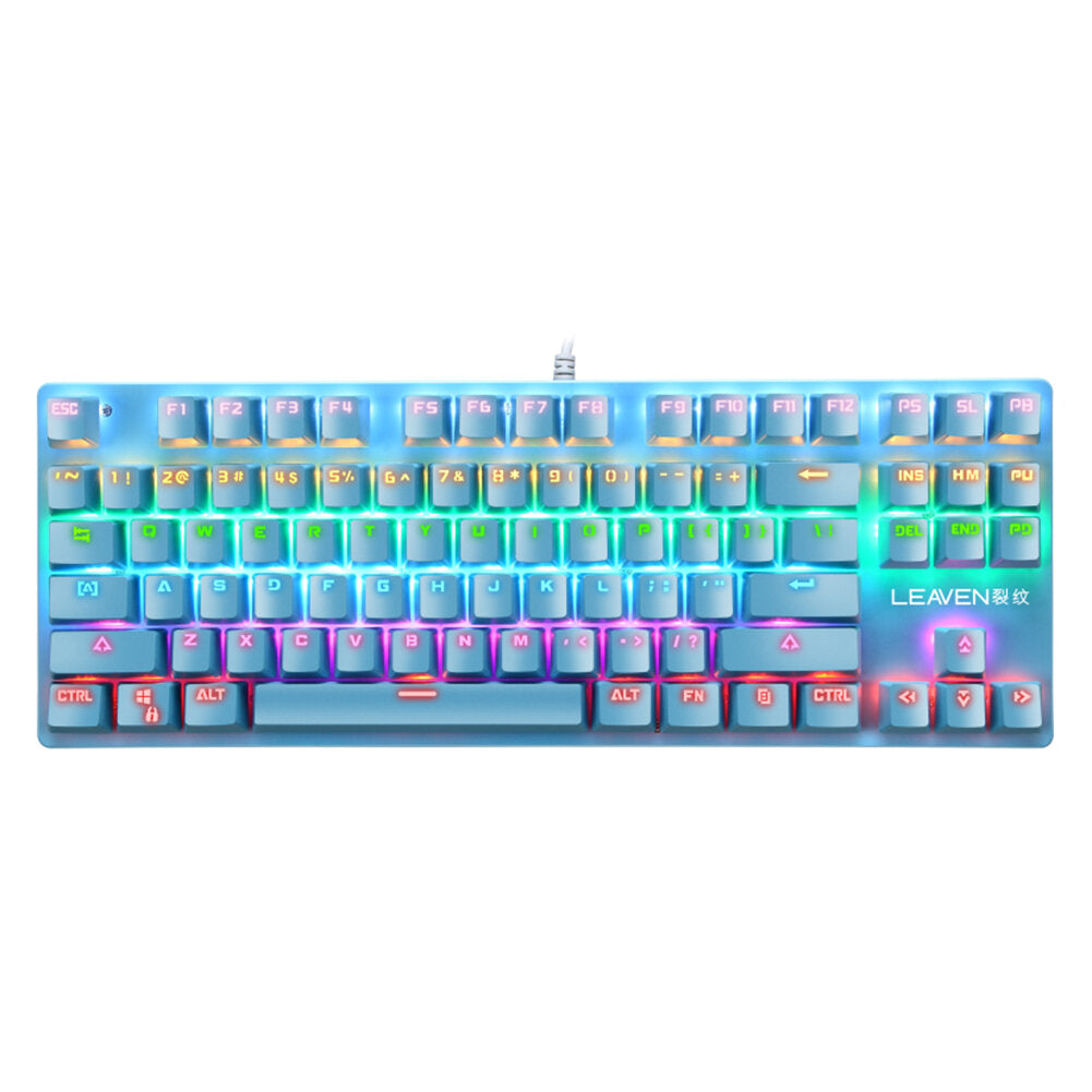 87 Keys Wired Mechanical Keyboard Blue Switch Waterproof 19 RGB Backlight Gaming Keyboard for Windows XP/7/8/10