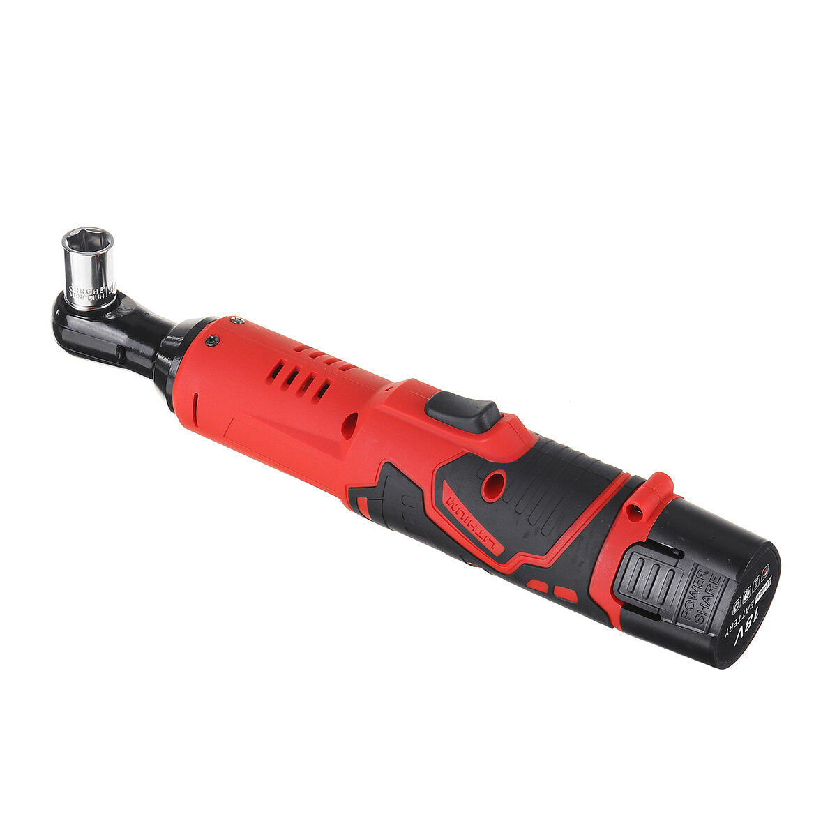 18V 45NM Cordless Eletctric Ratchet Wrench 3/8 Inch Li-ion Battery Powered Right Angle Wrench With 2Pcs Sockets 2 Batteries With LED Light